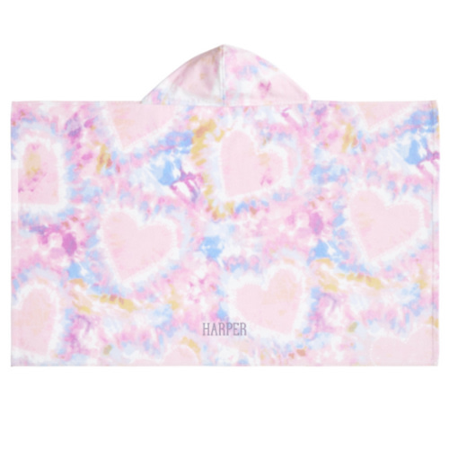 Heart Tie-Dye Kid Beach Hooded Towel