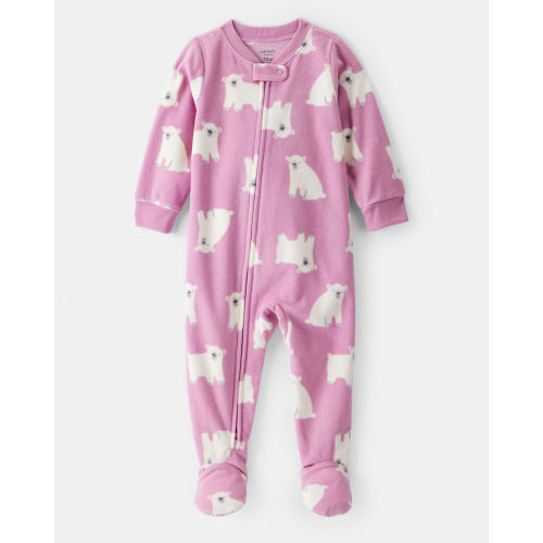 Baby Girl Polar Bear Fleece Long-Sleeve 2-Way Zip 1-Piece Pajamas - Purple - Carter's | Carter's