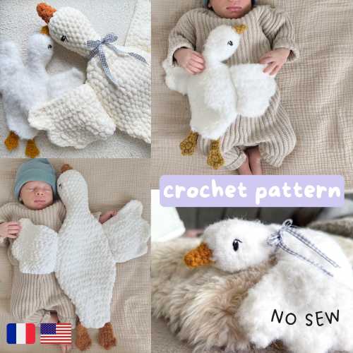NO SEW Crochet GOOSE Pattern - Baby Shower Gift - Duck Amigurumi - Crochet Lovey Newborn  - Easy Tutorial - Patron Oie Bébé Cadeau Français