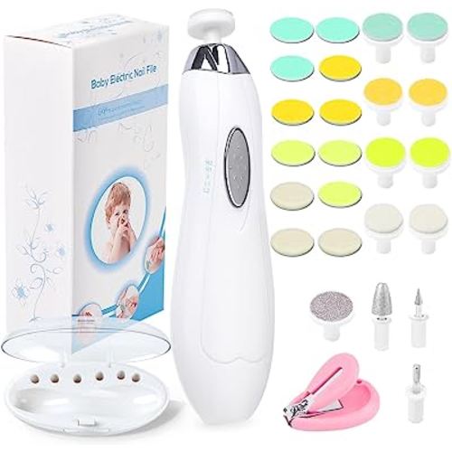 Baby Nail File Electric Nail Trimmer, Baby Nail Filer Kit with Nail Clippers, Toes Fingernails Care Trim Polish Grooming Safe for Infant Newborn Babies Toddler Kids or Women, 12 Grinding Heads