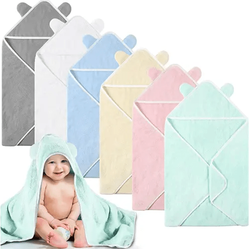 6 Pieces Baby Bath Towels 30 x 30 Inch Hooded Baby Towel Hooded Bath Blanket Absorbent Coral Fleece Hooded Baby Bath Shower Towel Gifts for Toddler Infant Newborn Shower Gift Supplies (Multicolor)