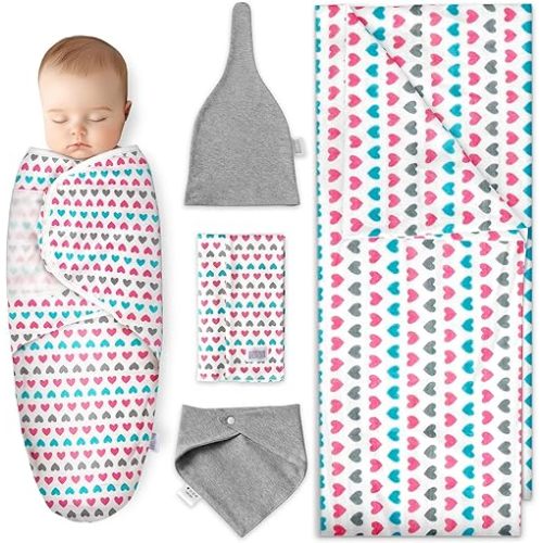 Ocean Drop Designs Receiving Blankets Baby Girl - 5pc Swaddles for Newborns - Includes Blanket, Hat, Bib, Burp Cloth & Swaddle
