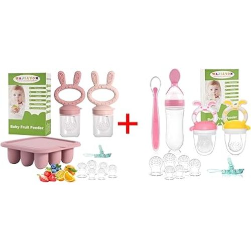 WAJIAYON Baby Breastmilk Popsicle Molds & Baby Fruit Feeder (3 Pack), Baby Food Freezer Tray Storage Containers, Silicone Teething Pacifier Feeder and Teether for Babies,Baby Feeder-Pink