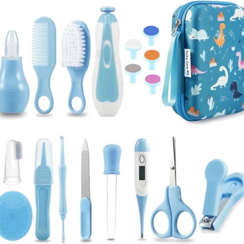 Baby Healthcare and Grooming Kit, Baby Nursery Health Care Set, Electric Safety Nail Trimmer Newborn Essentials Kit for Infant Toddlers Kids (19 in 1, Blue)