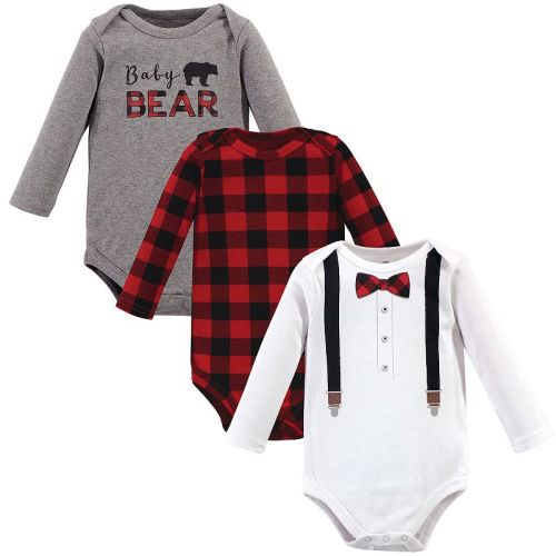 Little Treasure Baby Boy Cotton Long-Sleeve Bodysuits 3pk, Lumberjack Bow Tie