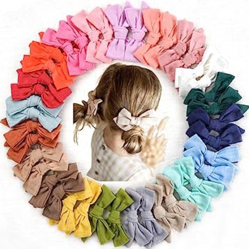 CÉLLOT 40 Pieces Girls Hair Bows Linen Fabric Bows Alligator Clips Hair Accessories for Little Girls Toddlers Kids and Teens