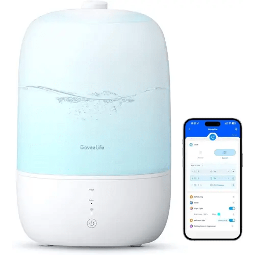 GoveeLife Smart Humidifiers for Bedroom, 3L Top Fill Cool Mist Humidifiers with Essential Oil Diffuser, Humidity Control, WiFi Air Humidifier with Night Light, for Baby, Plants, Home, Work with Alexa