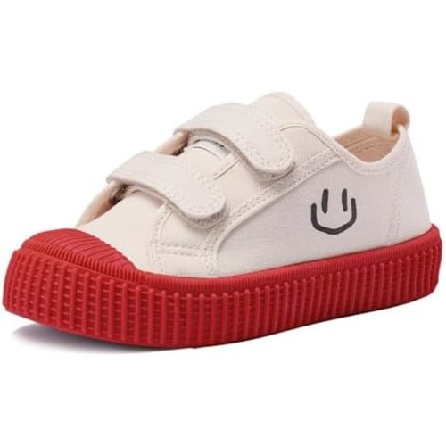 HAPPY NOCNOC Toddler Shoes for Boys & Girls, Canvas Dual Hook and Loops Sneakers with Candy-Colored Sole
