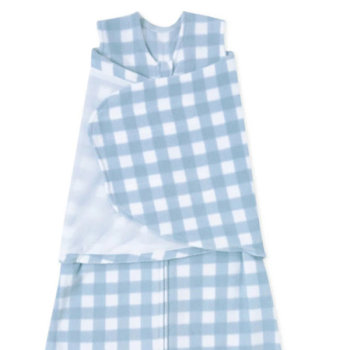 Blue Gingham Micro-Fleece Swaddle Newborn | HALO