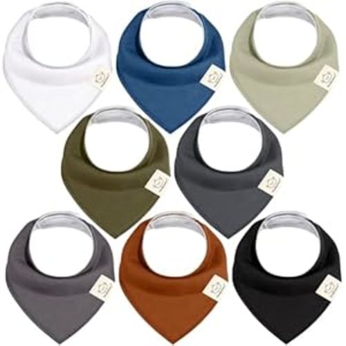 KeaBabies 8-Pack Organic Baby Bandana Drool Bibs for Boys Girls - Soft Cotton Drooling & Teething Bibs for Infants, Toddlers, Super Absorbent Cotton Bandana Bibs for Baby Boy & Girl, Unisex (Basics)