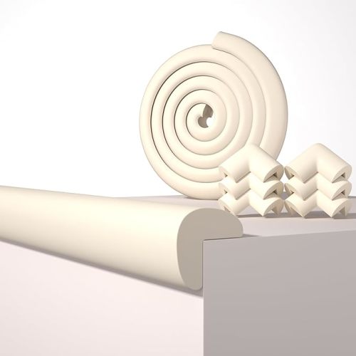 Baby Proof Edge Corner Protector, 6.56FT 0.47''Th L-Shape Furniture Corner & Edge Safety Bumpers with 6 Corners, Pre-Taped, Soft NBR Rubber Foam Desk Edge Cushion Wall Corner Protector（Beige）