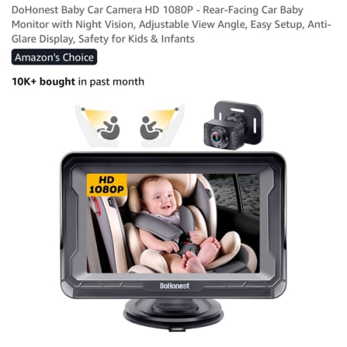DoHonest Baby Car Camera HD 1080P - Rear-Facing Car Baby Monitor with Night Vision, Adjustable View Angle, Easy Setup, Anti-Glare Display, Safety for Kids & Infants
