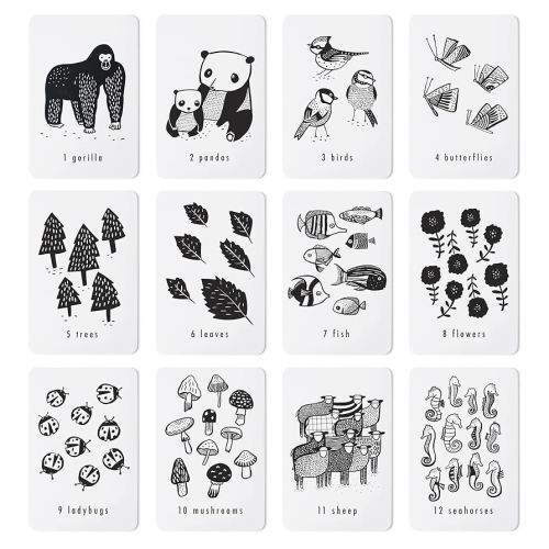 Nature Number Cards for Visual Stimulation and Cognitive Development of Infants and Toddlers. Wee Gallery Educational Flashcards for Babies, Double Sided Black and White Learning Flash cards