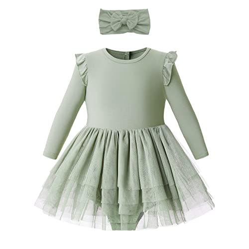 O2 BABY Organic Cotton Baby Girls Tutu Dress Baby's Tulle Dress with Headband Outfit Set 0-24Months