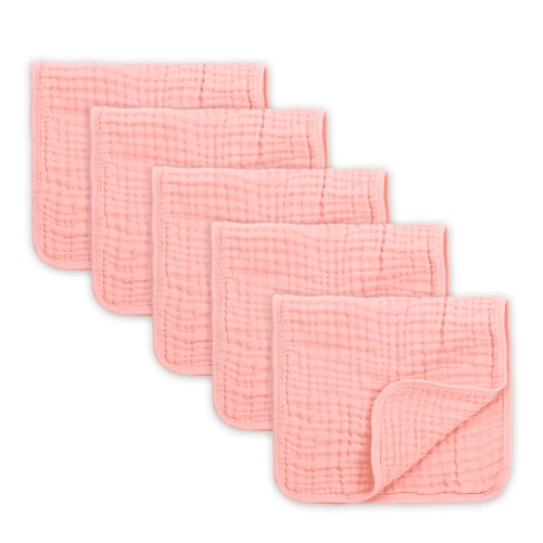 Muslin Baby Burp Cloths 5 Pack Cotton Burping Rags for Ultra Soft and Absorbent Unisex Spit up Rags for Boys and Girls Baby Registry Gift 20'' X 10'' Peachy Pink