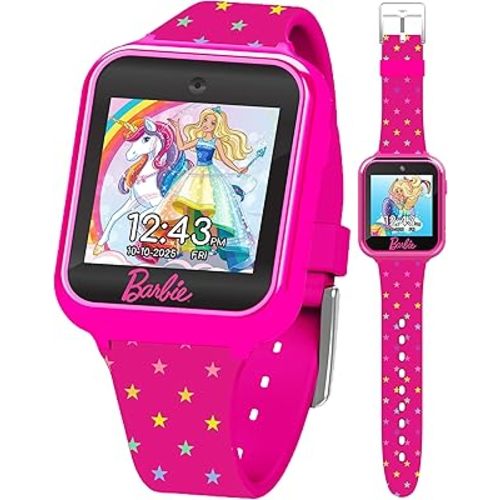 Barbie Kids Smart Watch - Interactive Touchscreen with Games, Selfie Camera, Step Tracker, Alarm, and Stylish Printed Silicone Strap - Fits Wrists 5.5" to 8.5"