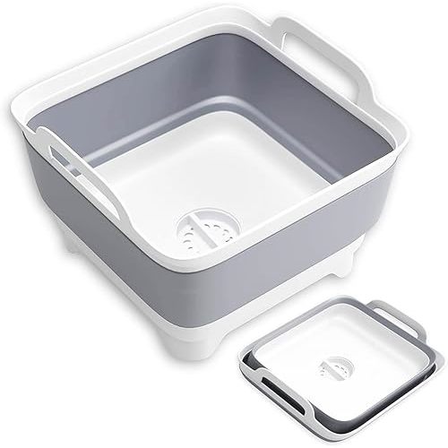 Collapsible Dish Basin,bottle basket for dishwasher Foldable Sink Tub,collapsible dish rack for rv,dish bucket for washing dishes with Drain Plug,9L Capacity bottle rack dryer,sink basket washing bin