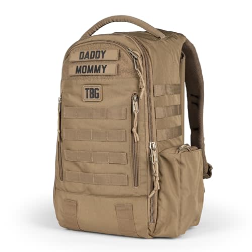 Tactical Baby Gear Daypack Tactical Diaper Bag Backpack for Dads - MOLLE compatible, Built-in Changing Mat, Stroller Straps (Coyote Brown 4th Gen)