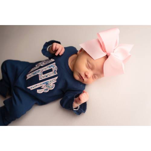 Baby girl coming home outfit, hospital outfit, monogrammed, personalized, sk creations, navy ruffle
