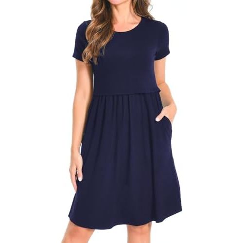 Bearsland Women's Short Sleeves Maternity Dress Nursing Breastfeeding Dresses with Pockets