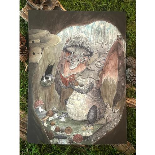 Mushroom Dragon Watercolor Print - Dragon Fine Art Giclée Print