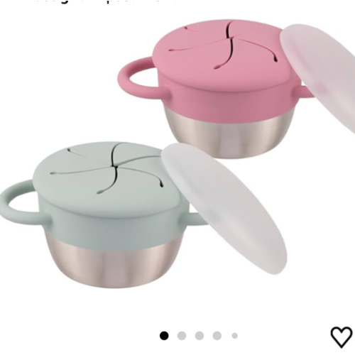 Elk and Friends Stainless Steel Snack Cups | Removable Silicone Food Catcher and Travel Lid | Spill-Proof Snack Containers for Baby, Toddler, Kids | Dishwasher Safe | 2 Pack