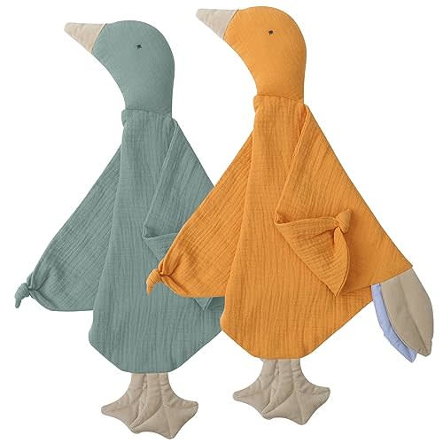 Knirose Organic Cotton Twins Pack Goose Loveys Soft Breathable Newborn Security Blanket with Tags, for Baby Boy Girl, Neutral Muslin Fabric for Comfortable Sleep & Play, Ideal for Newborns, Toddlers