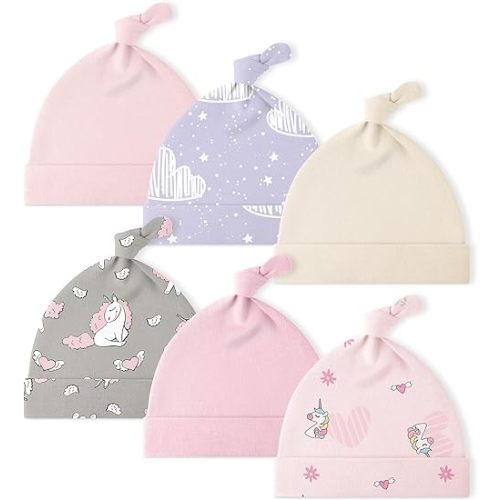 Yoofoss Baby Hats 0-6 Months 100% Organic Cotton Knot Newborn Hats for Boys Girls Beanie Set Soft Infant Beanie Caps 6 Pack