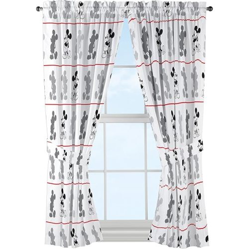 Disney Mickey Mouse Jersey White 4 Piece 63" Curtain/Drapes Set (2 Panels, 2 Tiebacks)