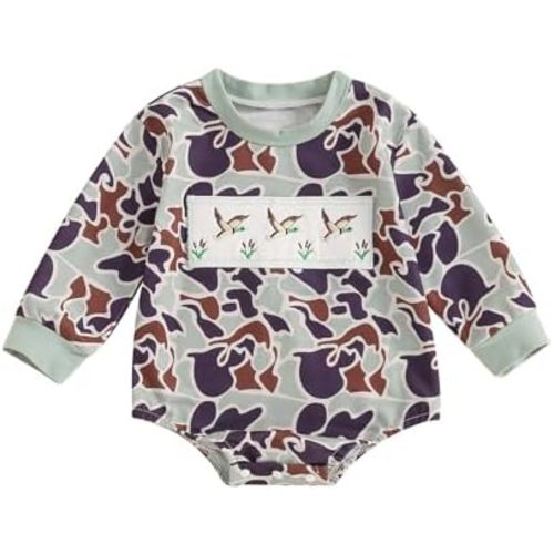 Newborn Baby Boy Long Sleeve Bubble Romper Duck Hunting Onesie Infant Camo Fall Clothes