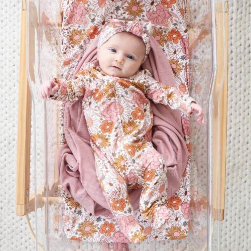 Boho Floral Zipper Footie 3-6M