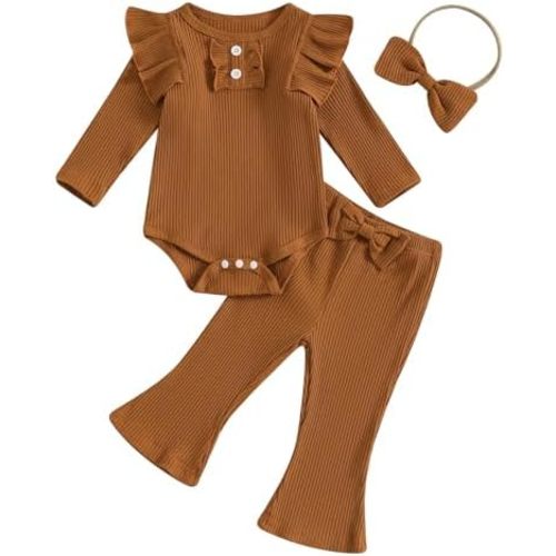 TheFound Western Baby Girl Clothes Ruffle Romper Cow Print Bell Bottoms Cowgirl Outfits for Girls Newborn Cute 2Pcs Set