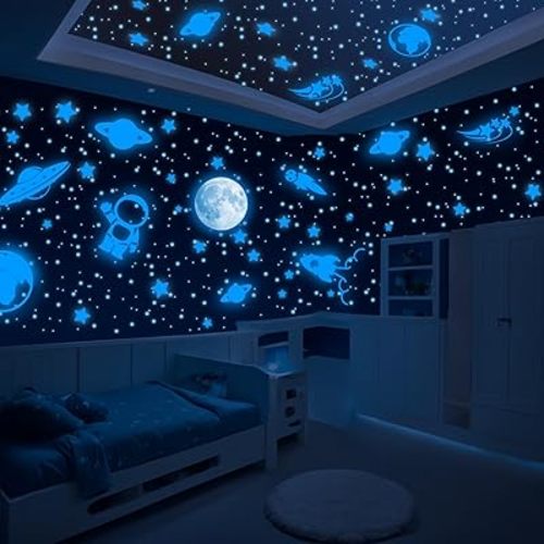 LUMOSX Glow in The Dark Stars for Ceiling Decor - 600 pcs with Bonus Constellation E-Book | Ceiling Stars Glow in The Dark Stickers and Space Wall Decal for Kids Room Decor (Blue)