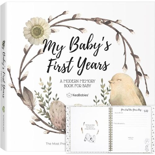 First 5 Years Baby Memory Book Girl, Boy - 90 Pages Hardcover First Year Milestone Keepsake Book, Newborn Scrapbook for New Parents, Minimalist Photo Album Journal, Gift for Baby Shower (WonderLand)