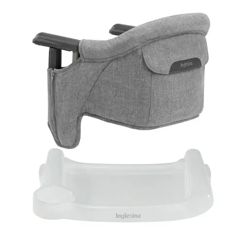 Inglesina Fast Table Chair - Stone Gray Melange + Fast Dining Tray - Portable Baby High Chair - for Babies & Toddlers up to 37 lbs - Fits Tables 0.8'' to 3.5'' Thick - Compact - Travel Bag Included