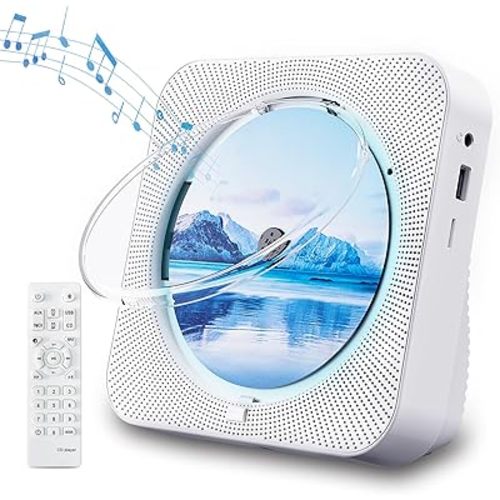 CD Player Portable Bluetooth 5.1 Desktop CD Player with HiFi Sound Speakers,Remote Control,Dust Cover,LED Display,Boombox FM Radio,USB/AUX for Home,Kids (White)