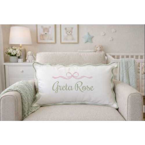 Embroidered Baby Name Pillow, Scalloped Edge Cotton Nursery Decor, Personalized Nursery Pillowcase, Baby Girl Pillow Sham, Custom Baby Gift