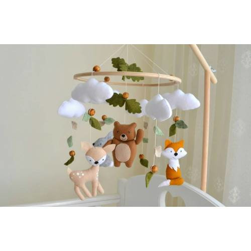 Woodland baby mobile, forest mobile, bear fox bunny deer mobile