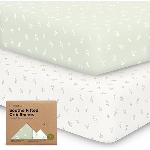 KeaBabies 2-Pack Organic Crib Sheets for Boys, Girls - Fitted Crib Mattress Sheet Neutral, Breathable Jersey Cotton Cover for Baby Bed, Toddler Mattress, Soft & Cute Prints (Herb)