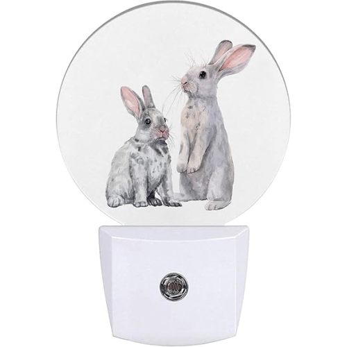 White Grey Rabbits Night Light, Bunny Hare Cute Animal Easter Nightlight Plug into Wall LED Lamp Auto Sensor Dusk to Dawn for Bedrooms/Kitchens/Toilets/Corridors,Energy-Saving