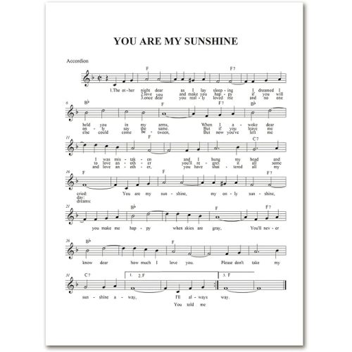 You Are My Sunshine Lullaby Canvans Wall Art Picture Decor Sheet Music Poster Canvas Painting Home Modern Decoration On Canvas Poster Print Wall Art Decor Pictures for Baby Room Home Decor Unframed