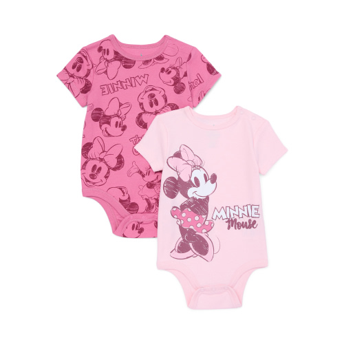 Disney Minnie Mouse Baby Boys or Baby Girls Printed Bodysuit, 2-Pack, Sizes 0M-24M