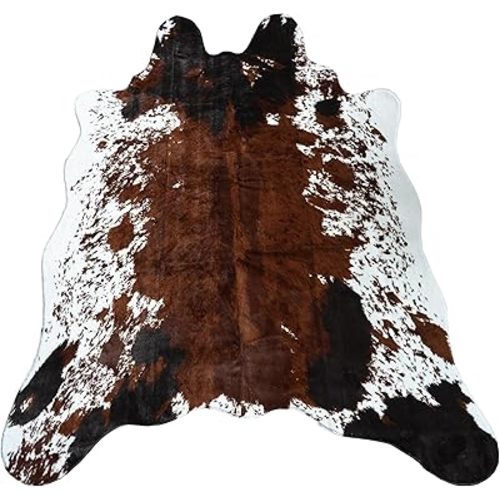 MustMat Cowhide Rug Faux Cow Shaped Rug Western Decor for Home Approx 4.5' x 6.2'