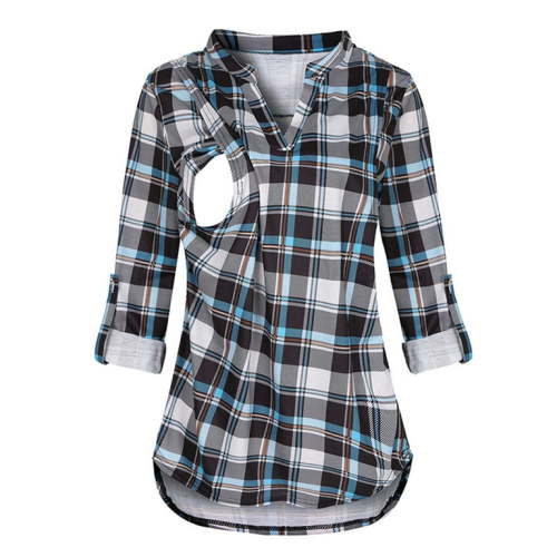 Breastfeeding Shirts For Women Sweatshirt Clearance Sales Maternity V-Neck Plaid Long Sleeve Breast-Feeding Pregnant Woman Nursing Buttons Blouse Tops Maternity Blouses for Work Nursing Tshirt