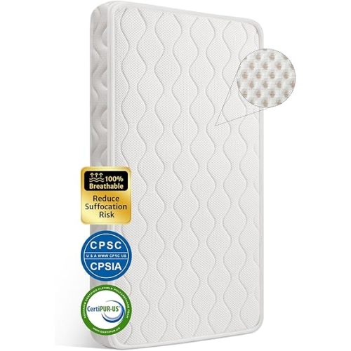 100% Breathable Crib Mattress, Certified Premium Foam Toddler Mattress for Toddler Bed with Soft Full-Zip Closure Design Cover, Waterproof and Machine Washable, White
