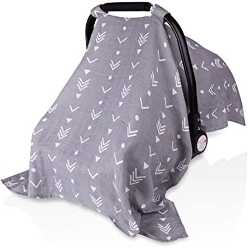 Muslin Baby Car Seat Canopy, Metplus Infant Carseat Cover - Extra Wide Universal Fit, Lightweight Breathable Soft for Babies Girls Shower Gift (Arrow)