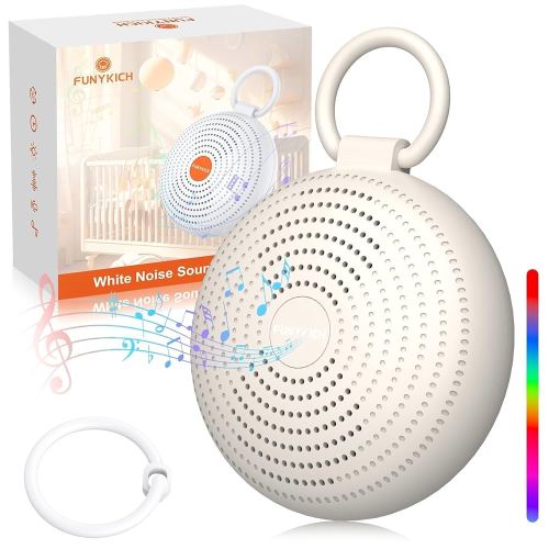FUNYKICH Travel White Noise Sound Machine with 24 Soothing Sounds, 7 Night Light, Portable Sound Machine for Baby Adult, 2 Recording Function, 50+ Hours Endurance, Wireless Speaker & Sleep Timer, Grey