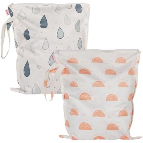 HECCEI Wet Dry Bag, 2-Pack Reusable Waterproof Wet Bagsfor Swimsuits & Baby Clothes, Leakproof Cloth Diaper Wet Bags for Travel & Diaper Changes (Sunny Drizzle)