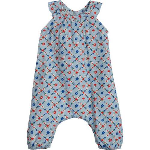 Baby Willow Jumpsuit, Dusty Blue Floral Check (3-6 mo)