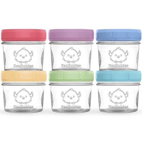 KeaBabies 6pk 4oz Glass Baby Food Containers - Leak-Proof, Microwavable Small Baby Glass Jars with Lids, Baby Food Storage Containers, Baby Snack Containers, BPA-Free Baby Food Jars (Nord)